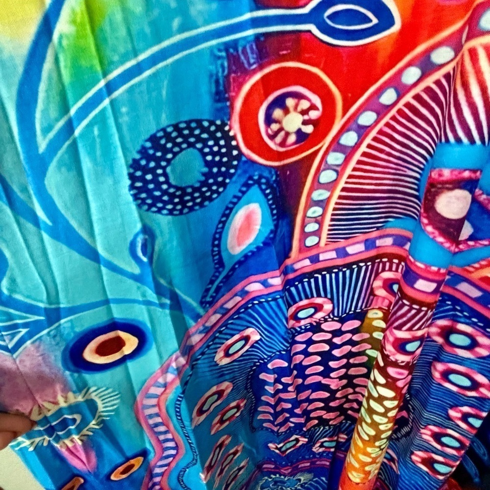 Psychedelic Blue, Pink and Multicolored Maxi Kaftan Dress with V-Neck - Picture 2 of 7